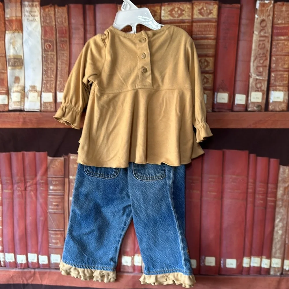 Floral Embroidered Tunic & Cuffed Jeans Baby Girls 12M